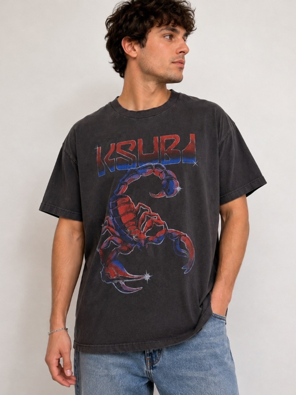 Ksubi Men’s 2XL Scorpio Scorpion Graphic Oversized T-Shirt Black
